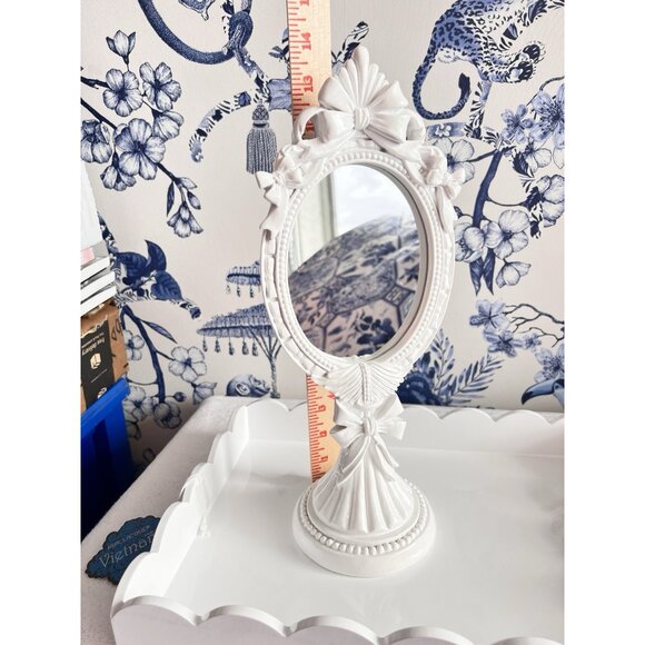 Scallop Edge White Lacquered Vanity Tray 14.25"L x 10.25"W Dresser Bathroom - Picture 8 of 16